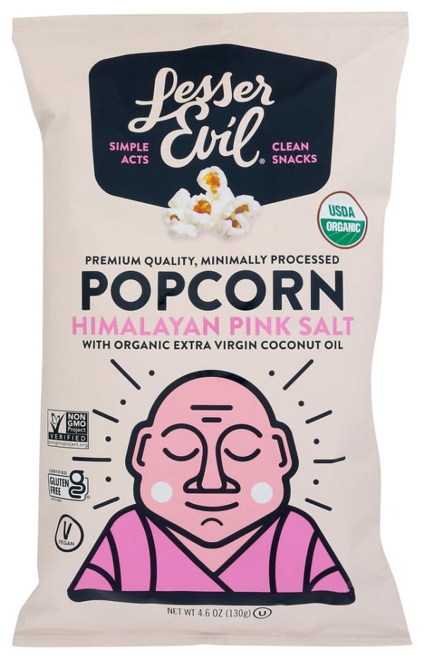 Lesser Evil Organic Himalayan Pink Salt Popcorn 4.6oz 12ct